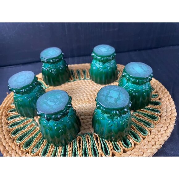 1930s Set of 6 Vintage Czech Bohemia Green Malachite Cordial Goblets Shot Glasse - Picture 4 of 6